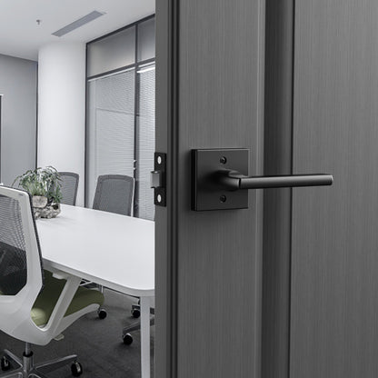 VEVOR Passage Door Handle, 1 Pack Matte Black Door Lever, Left or Right Handing Reversible Lever Non-Locking, Rotation to Open, Square Interior Door Handles for Hallways, Closets, Meeting Spaces