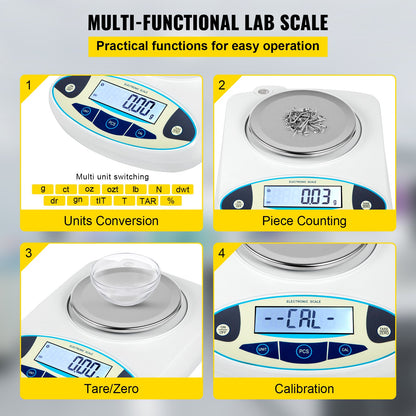 VEVOR Lab Analytical Balance Digital Precision Scale 500gx0.01g High Precision