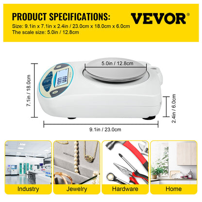VEVOR Lab Analytical Balance Digital Precision Scale 500gx0.01g High Precision
