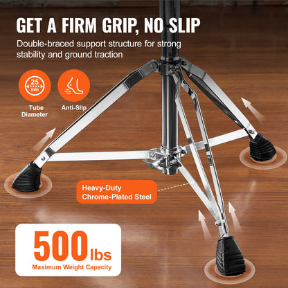 VEVOR Saddle Drum Throne, 560-705 mm Height Adjustable, Padded Drum Stool Seat with Anti-Slip Feet Drumsticks 227 kg Max Weight Capacity, Swivel Drum Chair for Drummers