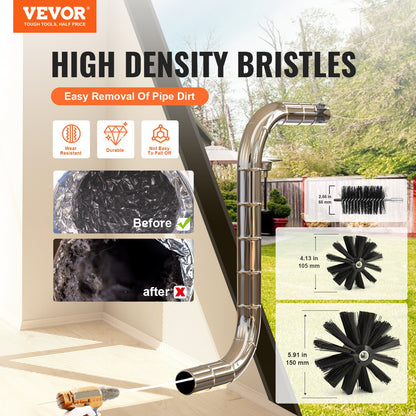 VEVOR 29 Pieces 12.2M Dryer Vent Cleaner Kit, Include 3 Different Sizes Flexible Lint Trap Brush, Reinforced Nylon Duct Cleaning Dryer Vent Brush, Dryer Cleaning Kit with Clamp Connectors