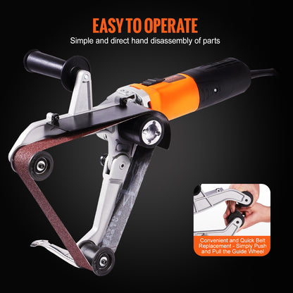 VEVOR Pipe Tube Polisher Sander, 1300W Pipe Belt Sander with 6 Variable Speeds 1100-3200rpm, Professional Belt Sander Grinding Machine with 3PCS Sanding Belts for Burnishing Finishing Rust Removal