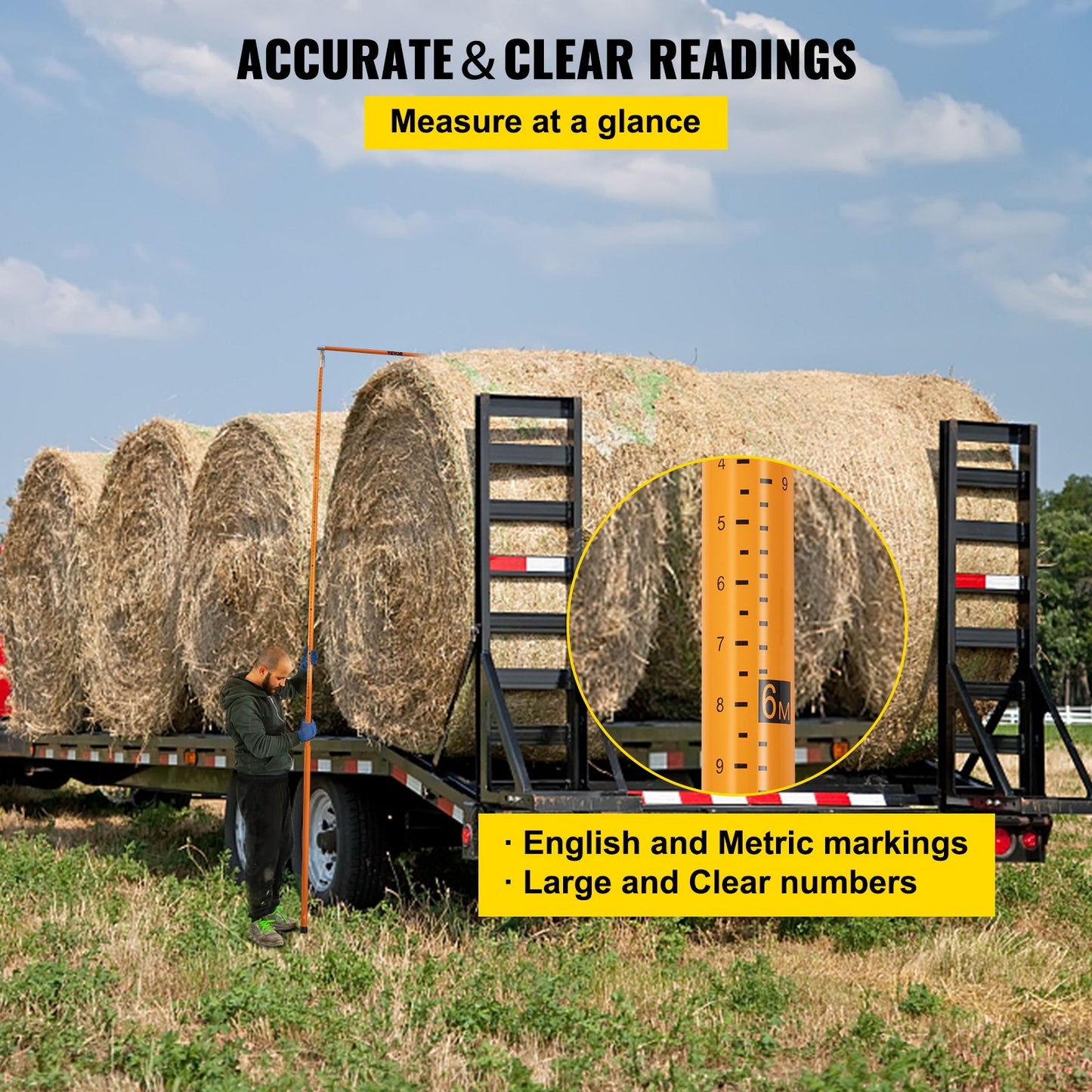 VEVOR Load Height Measuring Stick 20' Sturdy Truck Height Stick Easy to Read