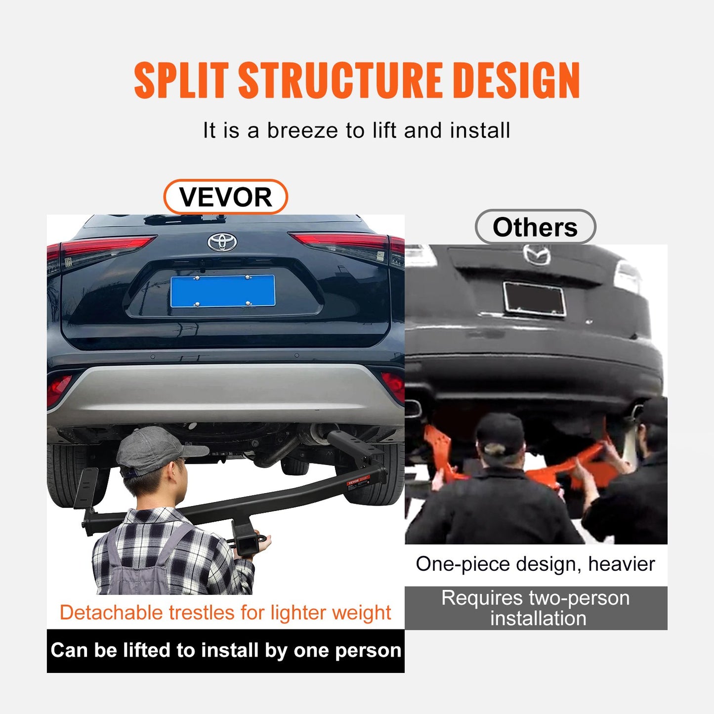 VEVOR Class 3 Trailer Hitch, 2-Inch Receiver, Q455B Steel Tube Frame, Compatible with 2020-2023 Toyota Highlander, Multi-Fit Hitch to Receive Ball Mount, Cargo Carrier, Bike Rack, and Tow Hook, Black