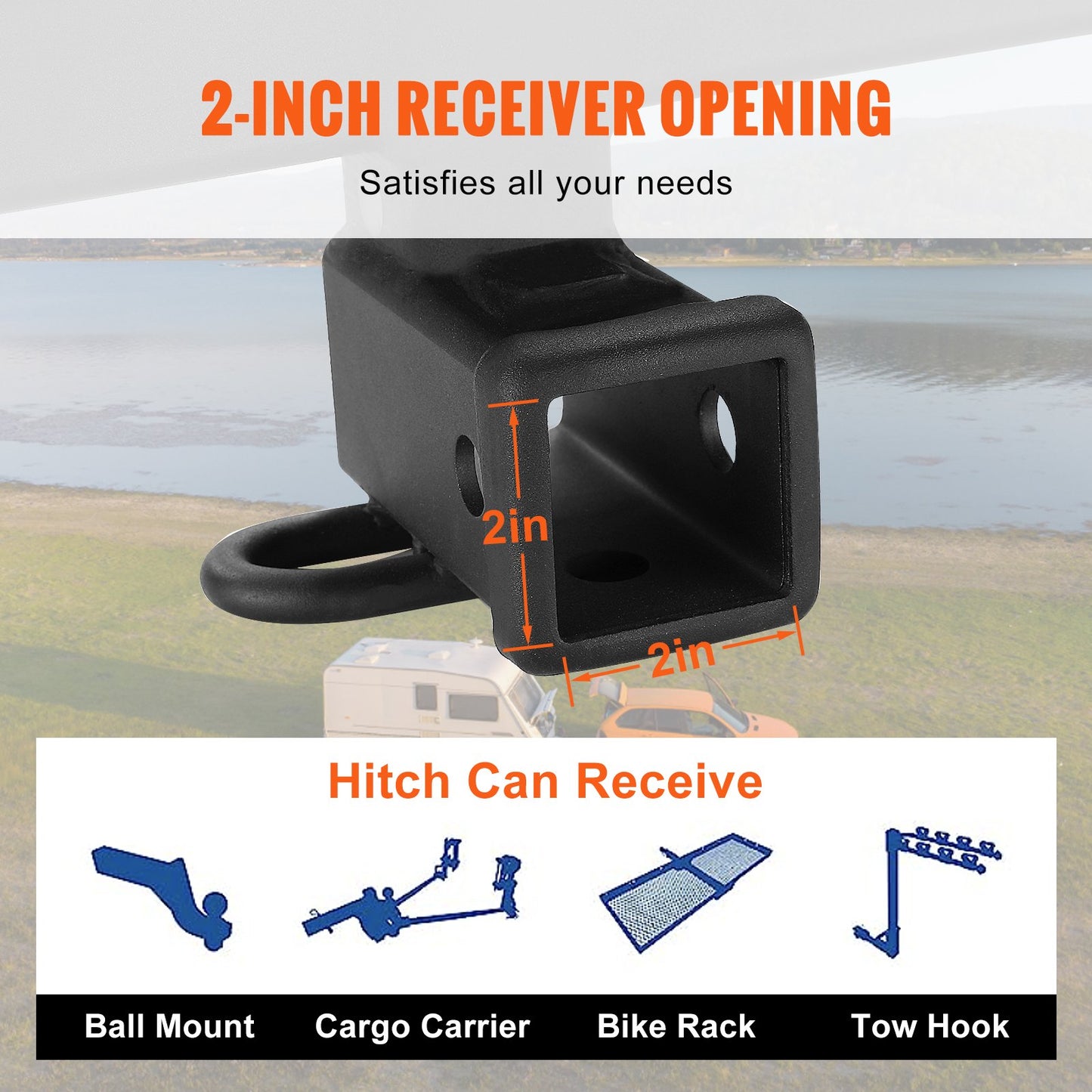 VEVOR Class 3 Trailer Hitch, 2-Inch Receiver, Q455B Steel Tube Frame, Compatible with 2020-2023 Toyota Highlander, Multi-Fit Hitch to Receive Ball Mount, Cargo Carrier, Bike Rack, and Tow Hook, Black