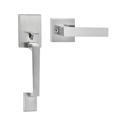 VEVOR Entry Door Handle, Satin Nickel Square Handle Set with Lever Door Handle No Lock, Adjustable Hole Space, Front Door Handle with Reversible for Right and Left Handed Entrance and Front Door