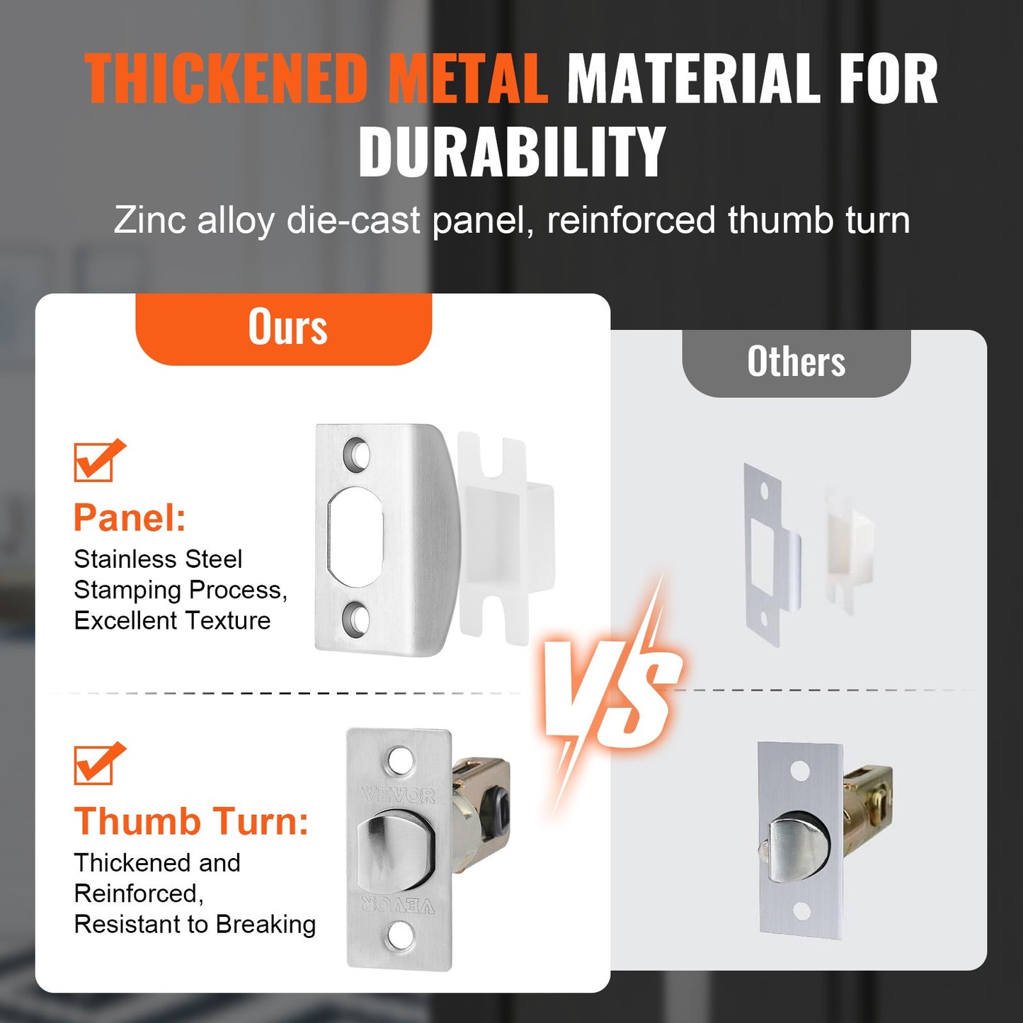VEVOR Entry Door Handle, Satin Nickel Square Handle Set with Lever Door Handle No Lock, Adjustable Hole Space, Front Door Handle with Reversible for Right and Left Handed Entrance and Front Door