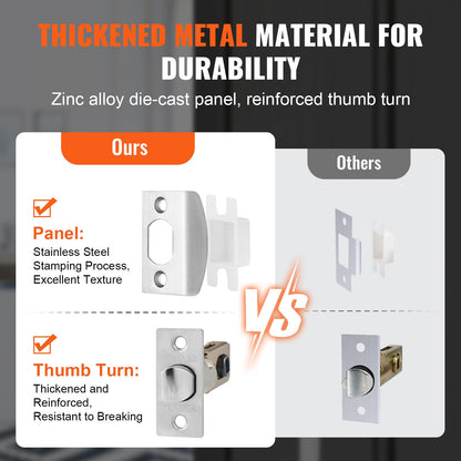 VEVOR Entry Door Handle, Satin Nickel Square Handle Set with Lever Door Handle No Lock, Adjustable Hole Space, Front Door Handle with Reversible for Right and Left Handed Entrance and Front Door