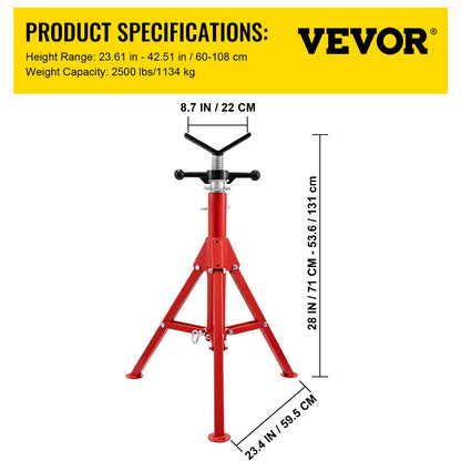 VEVOR Pipe Jack Stand V-Head Foldable Legs 2500LB Max. Height 52"