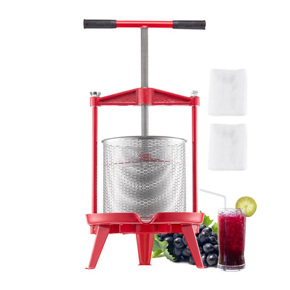 VEVOR 3.69 Gal/14L Fruit Wine Press, Stainless Steel Basket with Cross-beam and Triangular Structure, Manual Juice Maker, Cider Apple Grape Tincture Making Press with T-Handle for Kitchen Home
