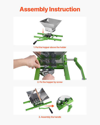 VEVOR 1.8 Gal/7L Fruit and Apple Crusher, Large Manual Grinder, Stainless Steel Fruit Scratter Pulper for Wine Cider Apple Grape Pressing, with Roller Handle for Kitchen Home, Green