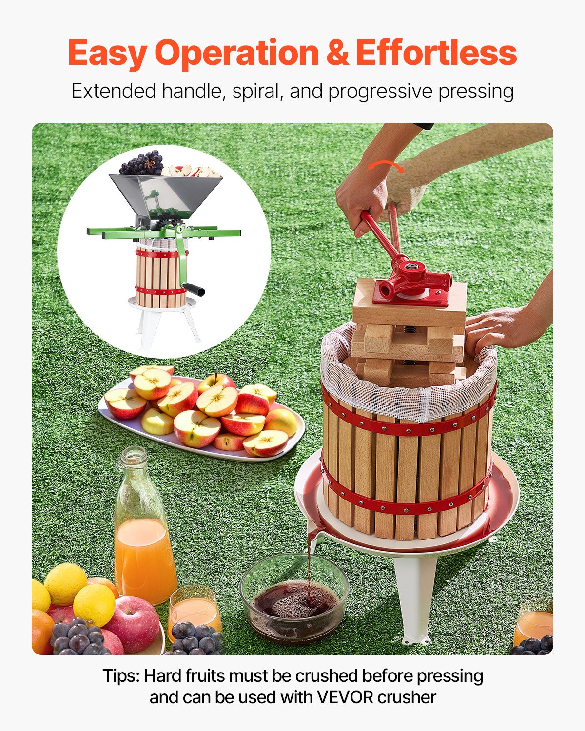 VEVOR Fruit Wine Press Manual Press for Wine Making 3.2 Gal/12L Wood Basket