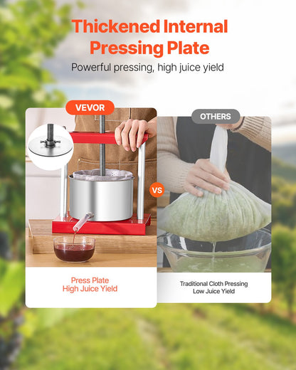 VEVOR 0.8 Gal/3L Fruit Wine Press, 2 Stainless Steel Barrels, Manual Juice Maker, Cider Apple Grape Tincture Honey Olive Oil Making Press with T-Handle for Outdoor Kitchen Home