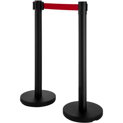 VEVOR Stanchion Post Barriers 4-Set Line Dividers, Stainless Steel Stanchions with 6.6 Black Retractable Belts, Stanchions with One Sign Frame, 34.6 Queue Safety Stanchions (Balck)