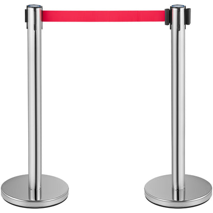 VEVOR Crowd Control Stanchion, Set of 6 Pieces Stanchion Set, Stanchion Set with 2 m Red Retractable Belt, Crowd Control Barrier with Rubber Base – Easy Connect Assembly for Crowd Control (Silver)