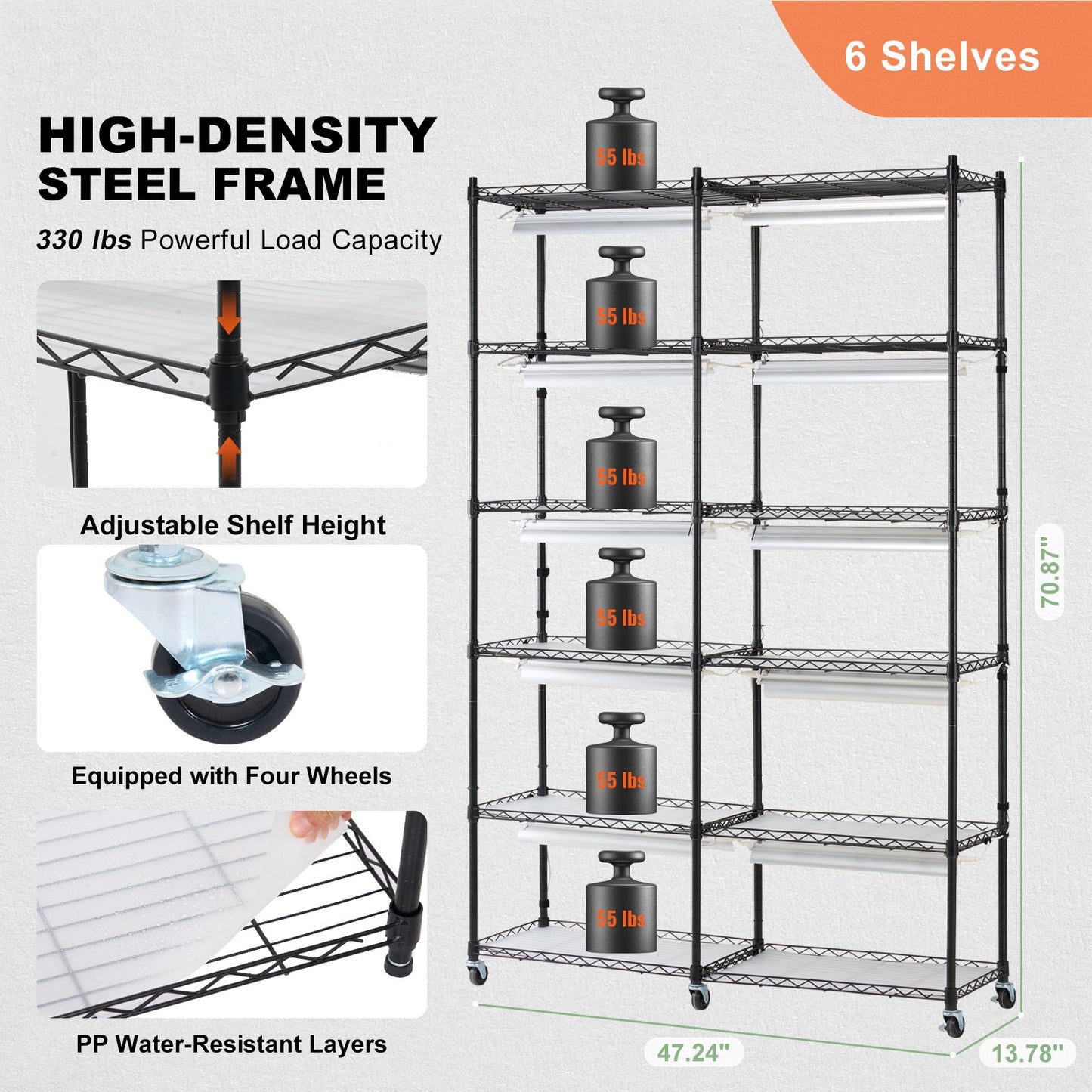 VEVOR Plant Stand with Grow Light 6 Tiers 200W 59.1" Indoor Plant Grow Shelf