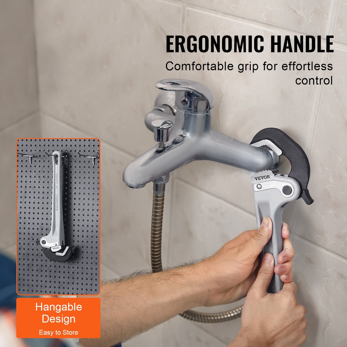 VEVOR Pipe Wrench, 14" Aluminum Straight Pipe Wrench, Automatic Jaw Adjustment, Adjustable Plumbing Wrench, Easy to Carry, Ergonomic Handle, Hangable Design, for Water Pipes, Automotive Repairs