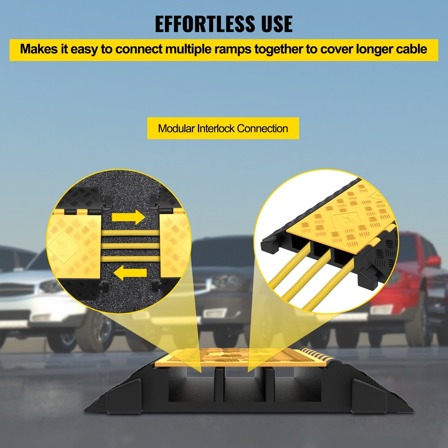 VEVOR Rubber Cable Guard, 3-Channel, 2 x 2.3 in - Durable Cord Protection Ramp for Driveways, 6600 lbs Capacity