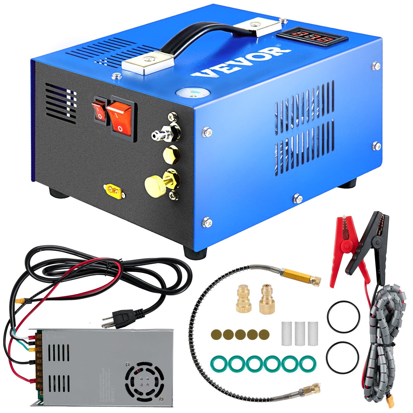VEVOR PCP Air Compressor Scuba Compressor 4500PSI Manual-Stop 12V/220V w/Adapter