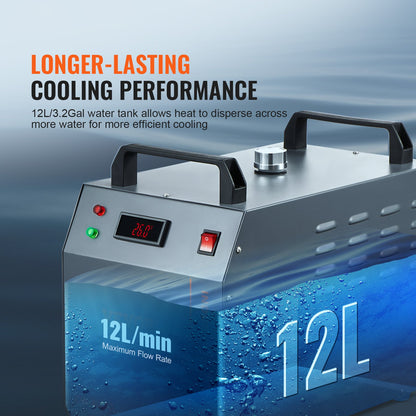 VEVOR Industrial Water Chiller, CW-3000, 80W Air-Cooled Industrial Water Cooler Cooling System with 12 L Water Tank Capacity 12 L/min Maximum Flow Rate, for Laser Engraving Machine Cooling Machine