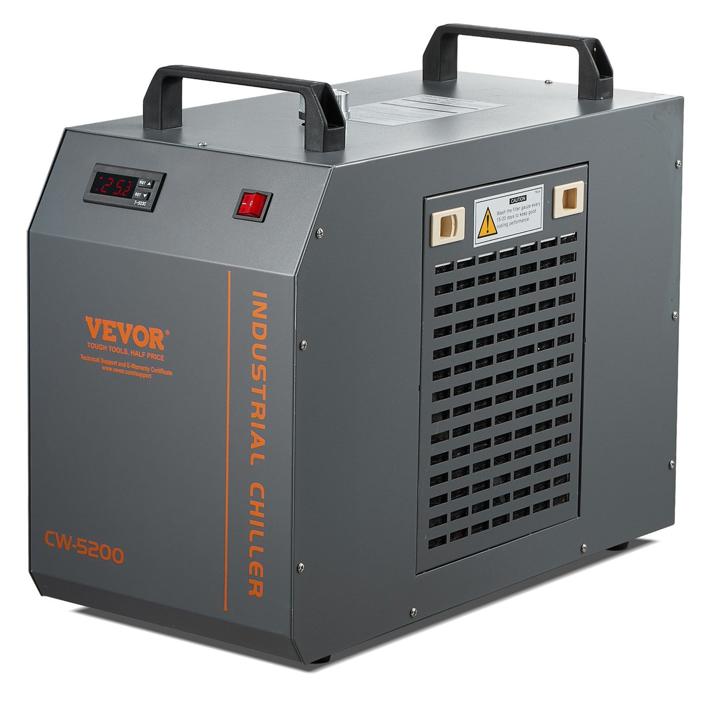VEVOR Industrial Water Chiller, CW-5200, Industrial Water Cooler Cooling System with Built-in Compressor 7L Water Tank Capacity 13 L/min Max Flow Rate, for CO2 Laser Engraving Machine Cooling Machine