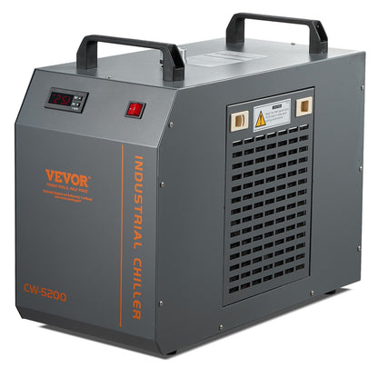 VEVOR Industrial Water Chiller, CW-5200, Industrial Water Cooler Cooling System with Built-in Compressor 7L Water Tank Capacity 13 L/min Max Flow Rate, for CO2 Laser Engraving Machine Cooling Machine