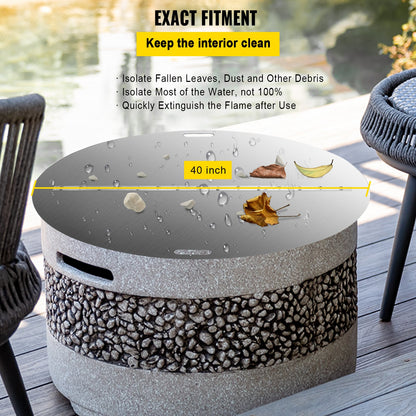 VEVOR Fire Pit Lid Round 40 Inch Foldable Fire Pit Ring Snuff Cover 430 Stainless Steel Fire Pit Spark Screen Cover 3mm Thickness