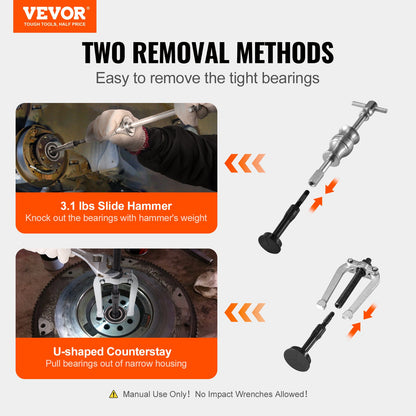 VEVOR Blind Hole Collet Bearing Race and Seal Puller Extractor Kit, Slide Hammer Pilot Insert Inner Internal Bearing Removal Tool Set, 10 Adjustable Collects and Counterstay, 16 PCS