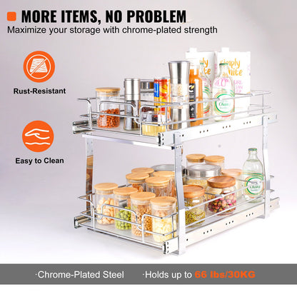 VEVOR 2-Tier Wire Pull Out Cabinet Under Sink Organizer 14x21 Inch Drawer Basket