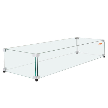 VEVOR Glass Wind Guard for Rectangular Fire Pit Table 773 x 367 x 191 mm, 8mm Thick and Sturdy Tempered Glass Panel with Hard Aluminum Corner Bracket & Rubber Feet, Easy to Assemble