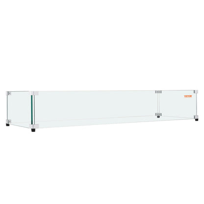VEVOR Glass Wind Guard for Rectangular Fire Pit Table 773 x 367 x 191 mm, 8mm Thick and Sturdy Tempered Glass Panel with Hard Aluminum Corner Bracket & Rubber Feet, Easy to Assemble