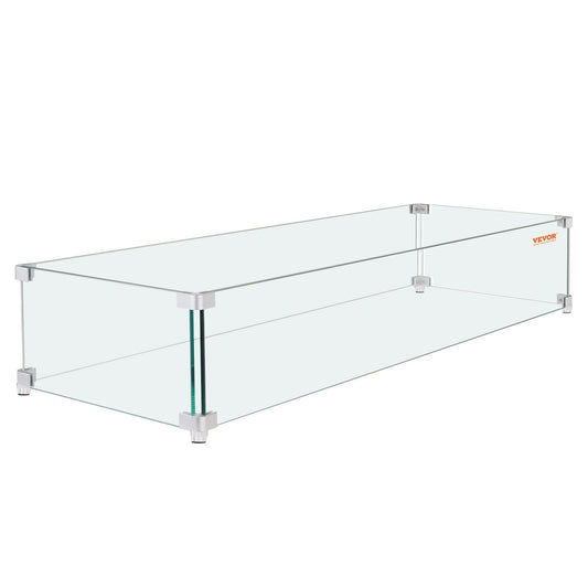 VEVOR Gas Fire Pit Wind Guard for Square Fire Table, 595 x 190 x 165 mm Clear Tempered Wind Guard for Firepits, 8mm Thick Square Glass Shield, Glass Panel with Hard Corner Bracket & Feet