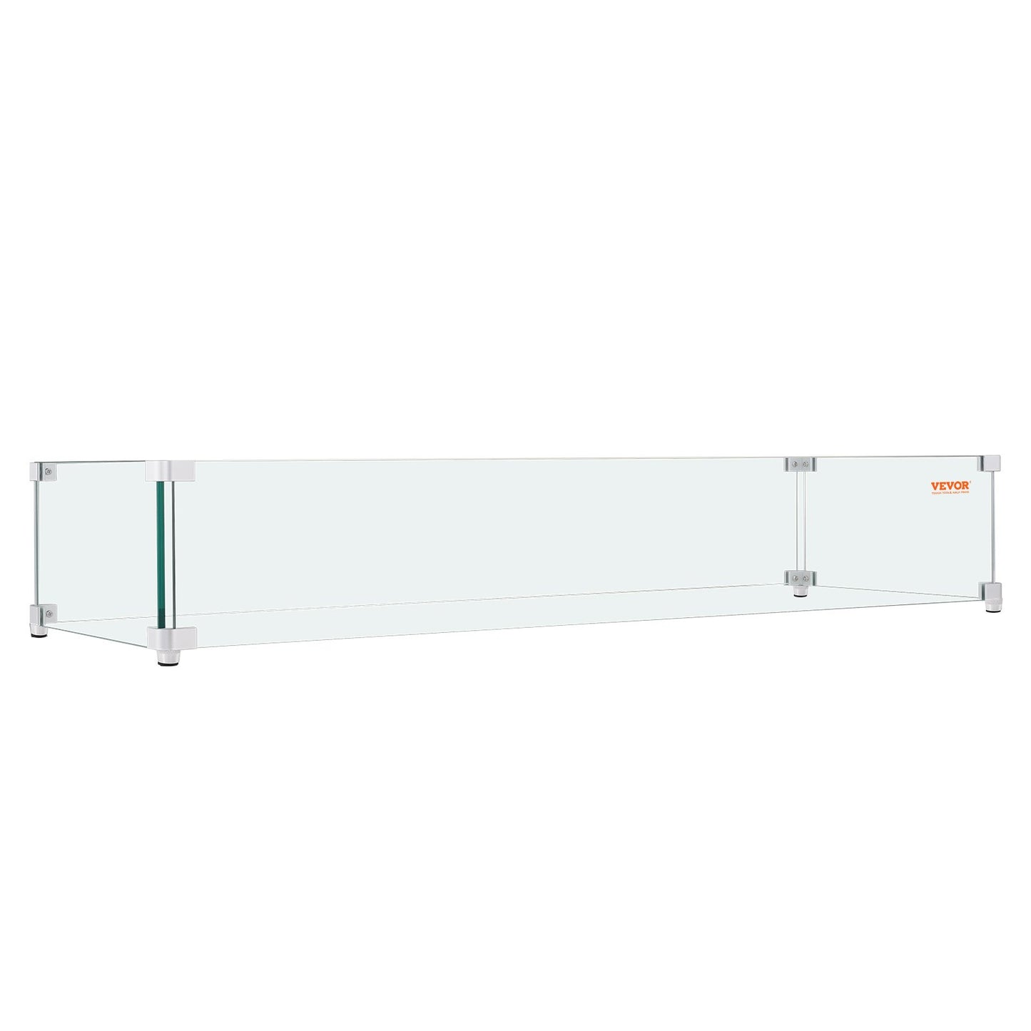 VEVOR Gas Fire Pit Wind Guard for Square Fire Table, 595 x 190 x 165 mm Clear Tempered Wind Guard for Firepits, 8mm Thick Square Glass Shield, Glass Panel with Hard Corner Bracket & Feet