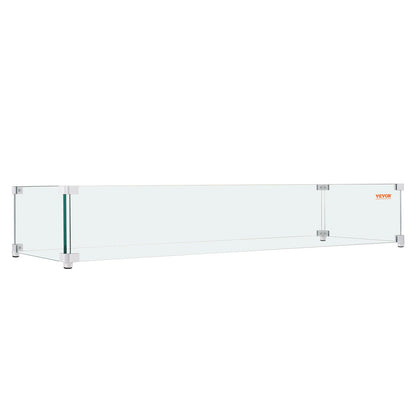 VEVOR Gas Fire Pit Wind Guard for Square Fire Table, 595 x 190 x 165 mm Clear Tempered Wind Guard for Firepits, 8mm Thick Square Glass Shield, Glass Panel with Hard Corner Bracket & Feet