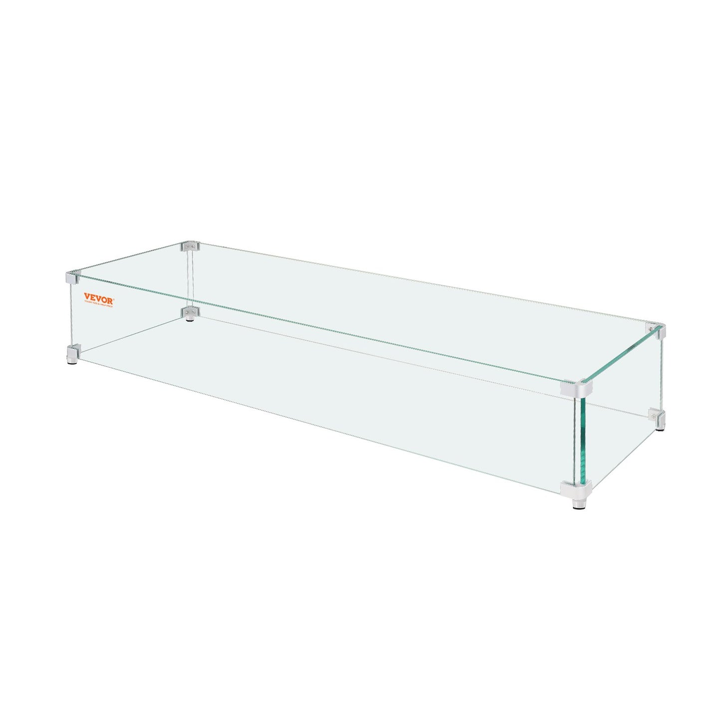VEVOR Gas Fire Pit Wind Guard for Square Fire Table, 595 x 190 x 165 mm Clear Tempered Wind Guard for Firepits, 8mm Thick Square Glass Shield, Glass Panel with Hard Corner Bracket & Feet