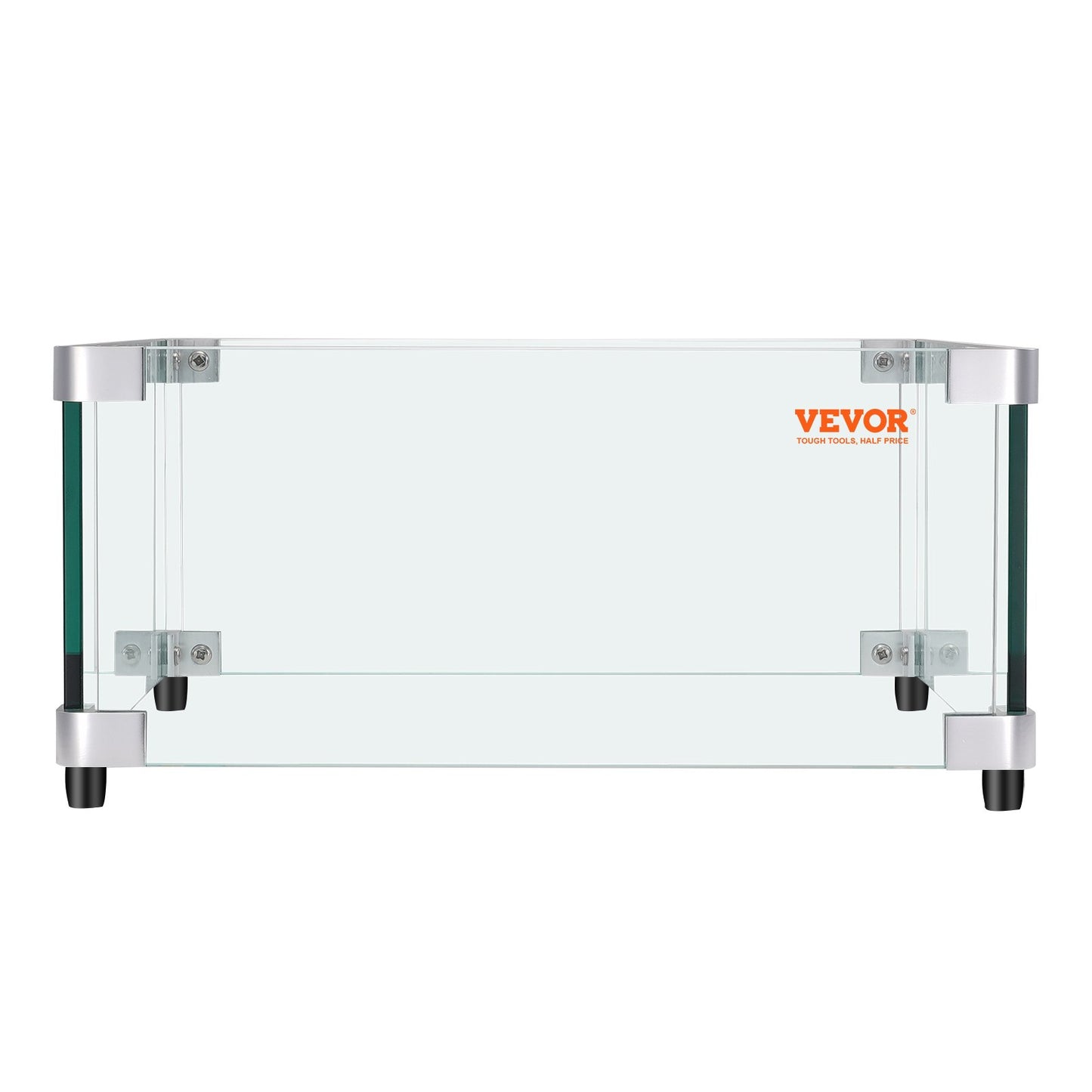 VEVOR Gas Fire Pit Wind Guard for Square Fire Table, 543 x 543 x 191 mm Clear Tempered Wind Guard for Firepits, 8mm Thick Square Glass Shield, Glass Panel with Hard Corner Bracket & Feet