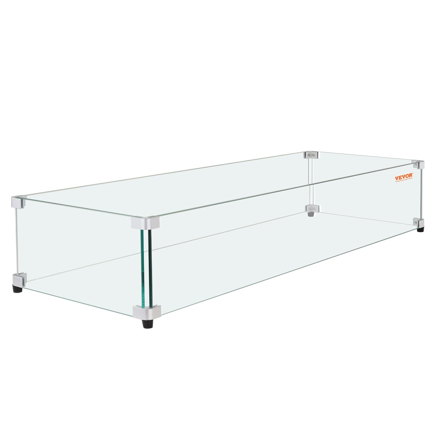 VEVOR Glass Wind Guard for Rectangular Fire Pit Table 748 x 340 x 165 mm, 8mm Thick and Sturdy Tempered Glass Panel with Hard Aluminum Corner Bracket & Rubber Feet, Easy to Assemble