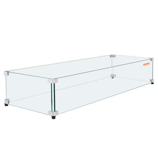 VEVOR Glass Wind Guard for Rectangular Fire Pit Table 748 x 340 x 165 mm, 8mm Thick and Sturdy Tempered Glass Panel with Hard Aluminum Corner Bracket & Rubber Feet, Easy to Assemble