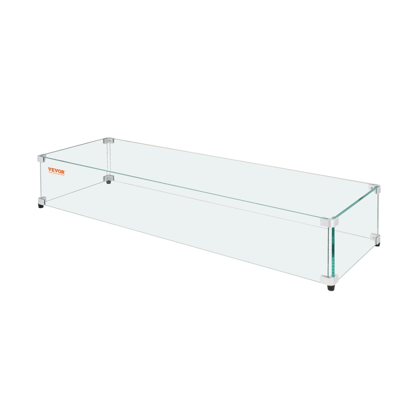 VEVOR Glass Wind Guard for Rectangular Fire Pit Table 748 x 340 x 165 mm, 8mm Thick and Sturdy Tempered Glass Panel with Hard Aluminum Corner Bracket & Rubber Feet, Easy to Assemble