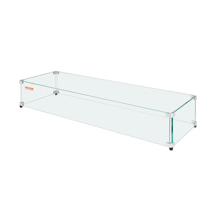 VEVOR Glass Wind Guard for Rectangular Fire Pit Table 748 x 340 x 165 mm, 8mm Thick and Sturdy Tempered Glass Panel with Hard Aluminum Corner Bracket & Rubber Feet, Easy to Assemble
