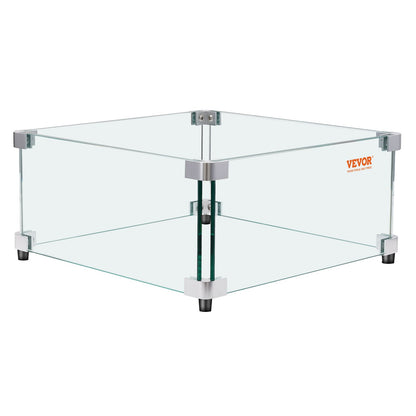 VEVOR Gas Fire Pit Wind Guard for Square Fire Table, 493 x 493 x 191 mm Clear Tempered Wind Guard for Firepits, 8mm Thick Square Glass Shield, Glass Panel with Hard Corner Bracket & Feet