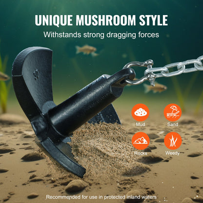 VEVOR River Anchor 30LB Boat Anchor Cast Iron Black Vinyl-Coated Mushroom Anchor