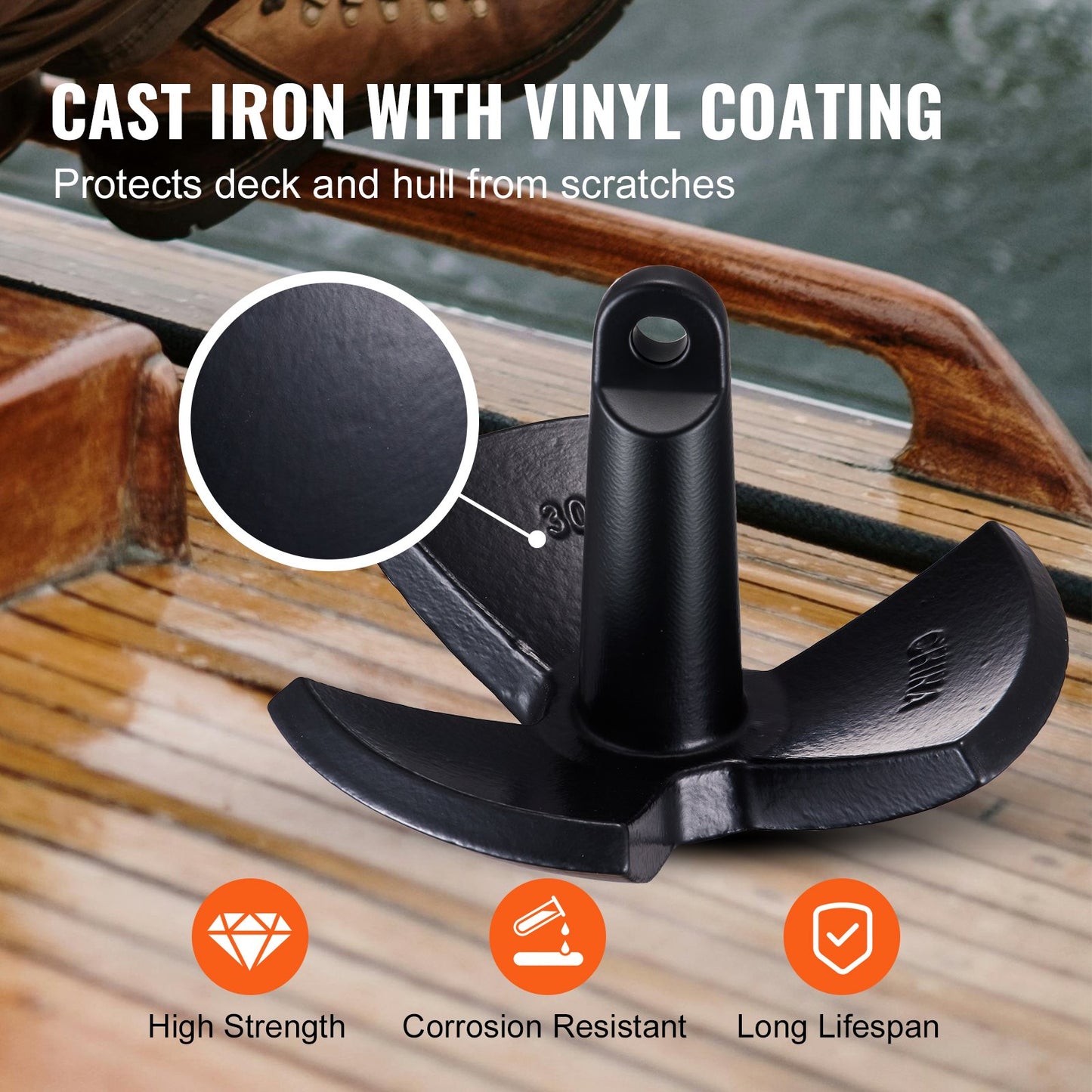VEVOR River Anchor 30LB Boat Anchor Cast Iron Black Vinyl-Coated Mushroom Anchor