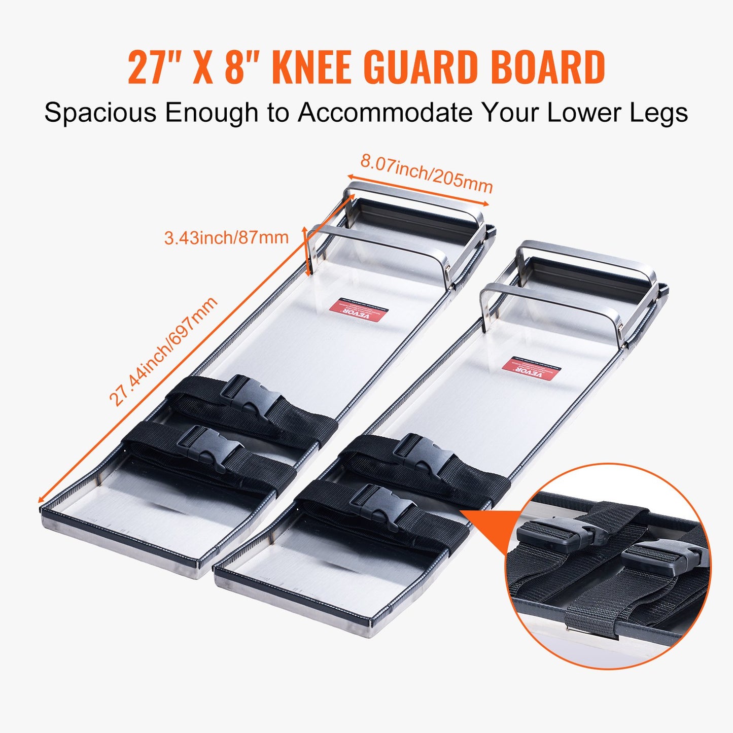 VEVOR Concrete Knee Boards Stainless Steel, 28'' x 8'' Concrete Sliders, Knee Boards For Concrete, Concrete Knee Pads Pair Moving Sliders, with Board Straps for Cement and Concrete Finishing