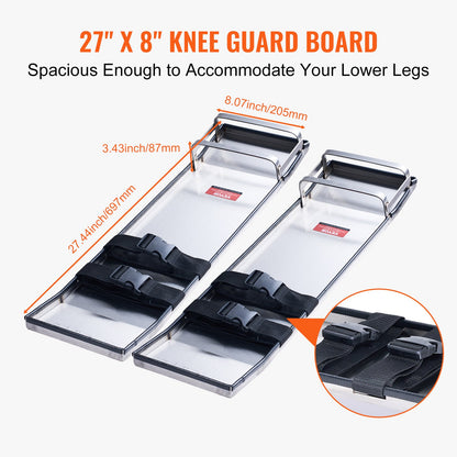 VEVOR Concrete Knee Boards Stainless Steel, 28'' x 8'' Concrete Sliders, Knee Boards For Concrete, Concrete Knee Pads Pair Moving Sliders, with Board Straps for Cement and Concrete Finishing