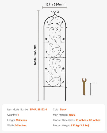 VEVOR Metal Garden Trellis for Climbing Plant Support 60 x 15 in Rustproof