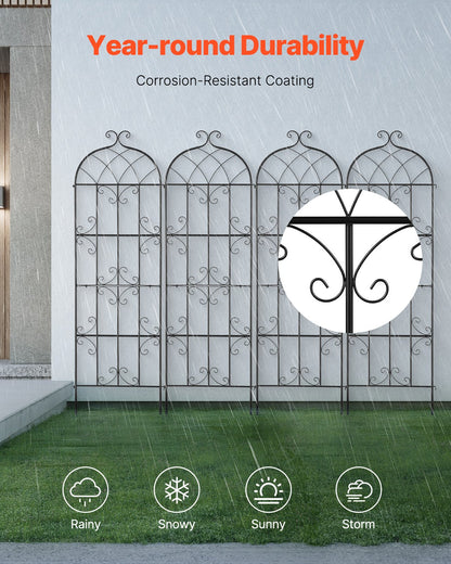 VEVOR 4 Packs Metal Garden Trellis for Climbing Plant Support 71x20 in Rustproof