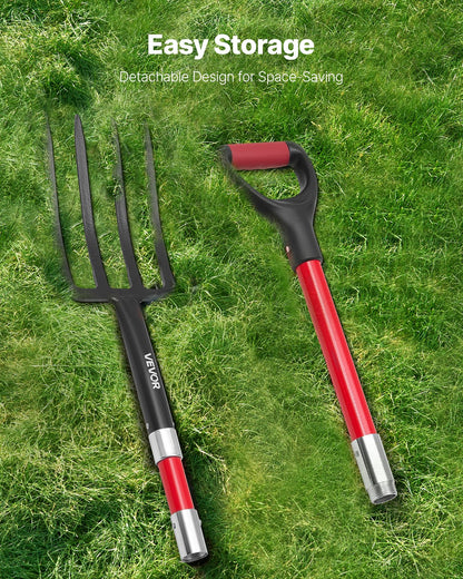 VEVOR 4 Tines Garden Fork Fiberglass Handle 45 in Spading Pitchfork Heavy Duty