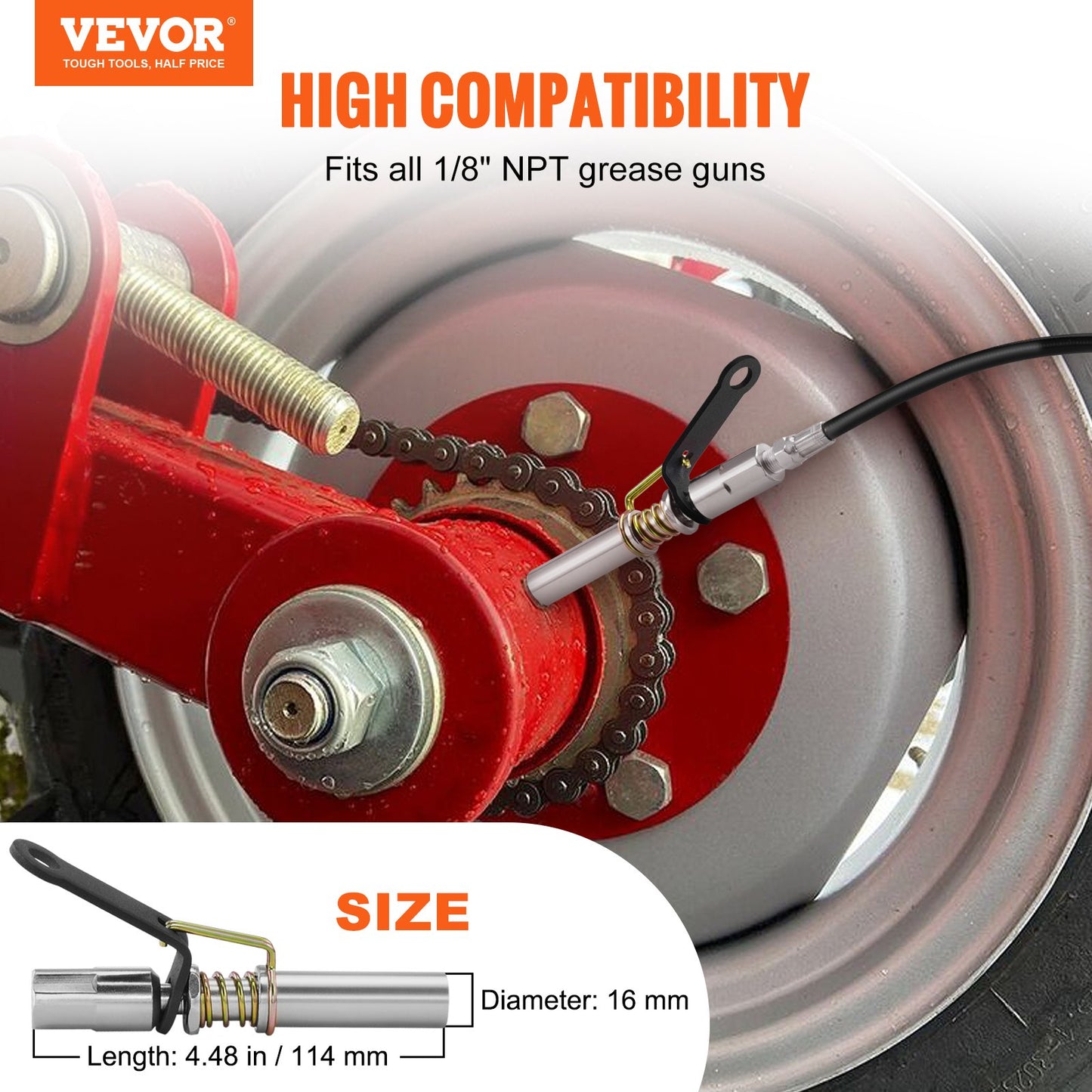 VEVOR Grease Gun Coupler 2 Pack High Pressure Quick Release Oil Nozzle 10000 PSI