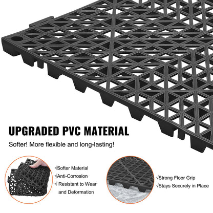 VEVOR Modular Interlocking Cushion, 50 Pack 30 x 30 cm Splicing Drainage Mats, PVC Interlocking Drainage Floor Tiles, Non-Slip Drainage Holes for Restroom, Bathroom, Kitchen, Pool, Wet Area, Black